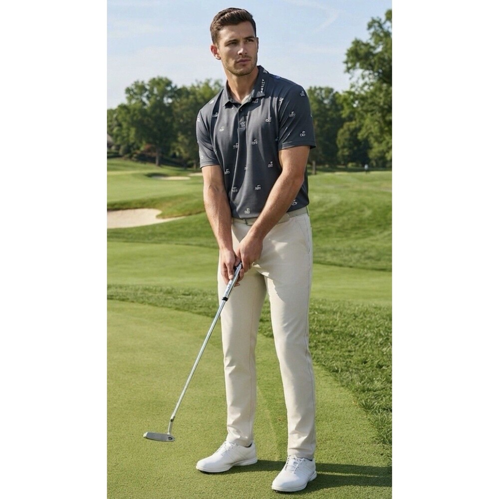 Oakley Hydrolix Golf Flag Print Gray Performance Stretch Polo Shirt Mens Sz XXL
